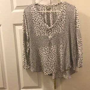 Vintage Lucky Brand EST 1990. White blouse with blue design.